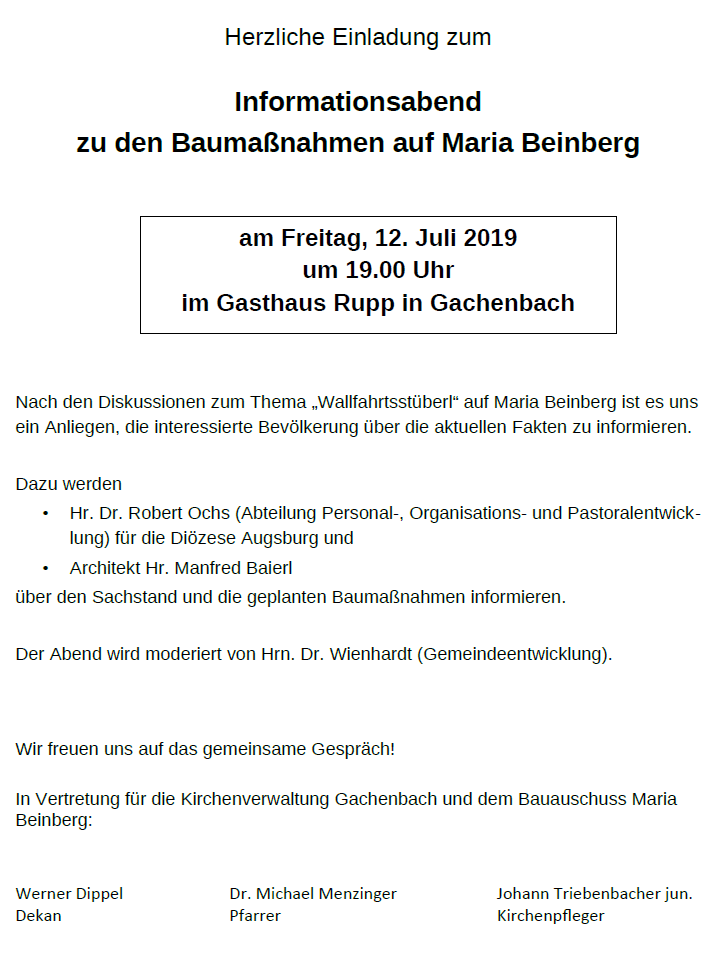 Informationsabend zu den Baumaßnahmen auf Maria Beinberg